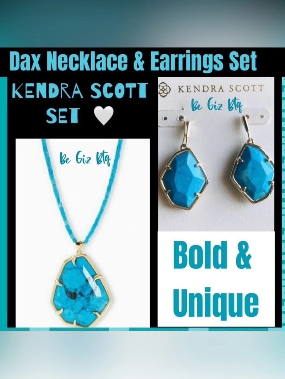 🆕 Authentic Kendra Scott Aqua Howlite Dax Gold Necklace and Earrings Set